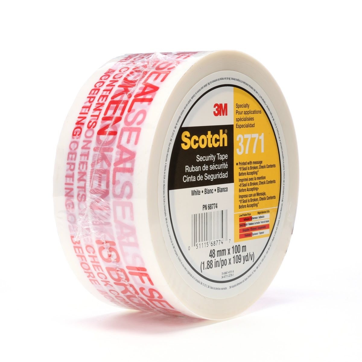3M 3771 Scotch Printed Message Box Sealing Tape, White, 48 mm x 100 m (7010302431) (36 Pack) - 2