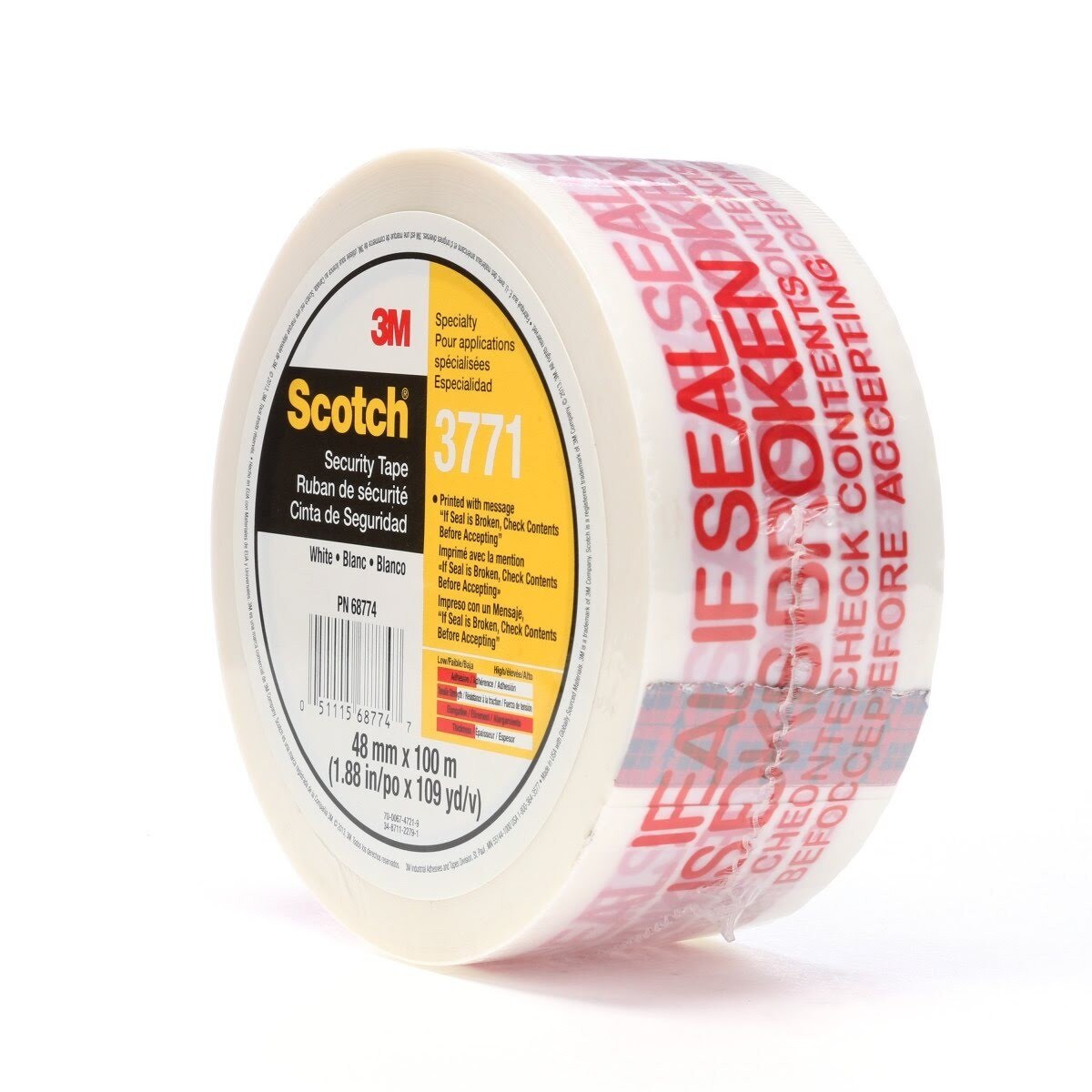 3M 3771 Scotch Printed Message Box Sealing Tape, White, 48 mm x 100 m (7010302431) (36 Pack) - 3