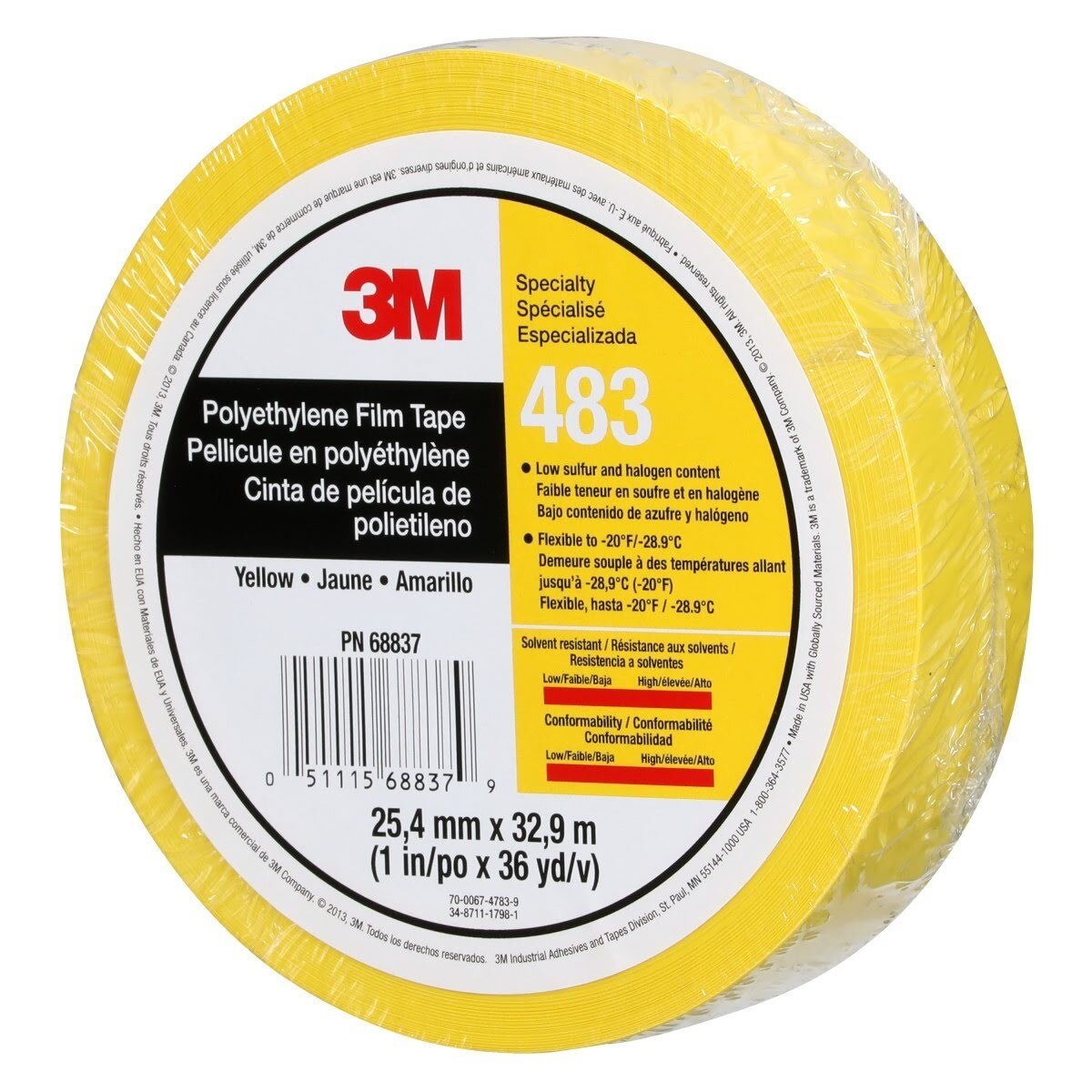 3M 483 Polyethylene Tape Yellow 1 in x 36 yd 5.0 mil (7010302434) (36 Pack) - 2