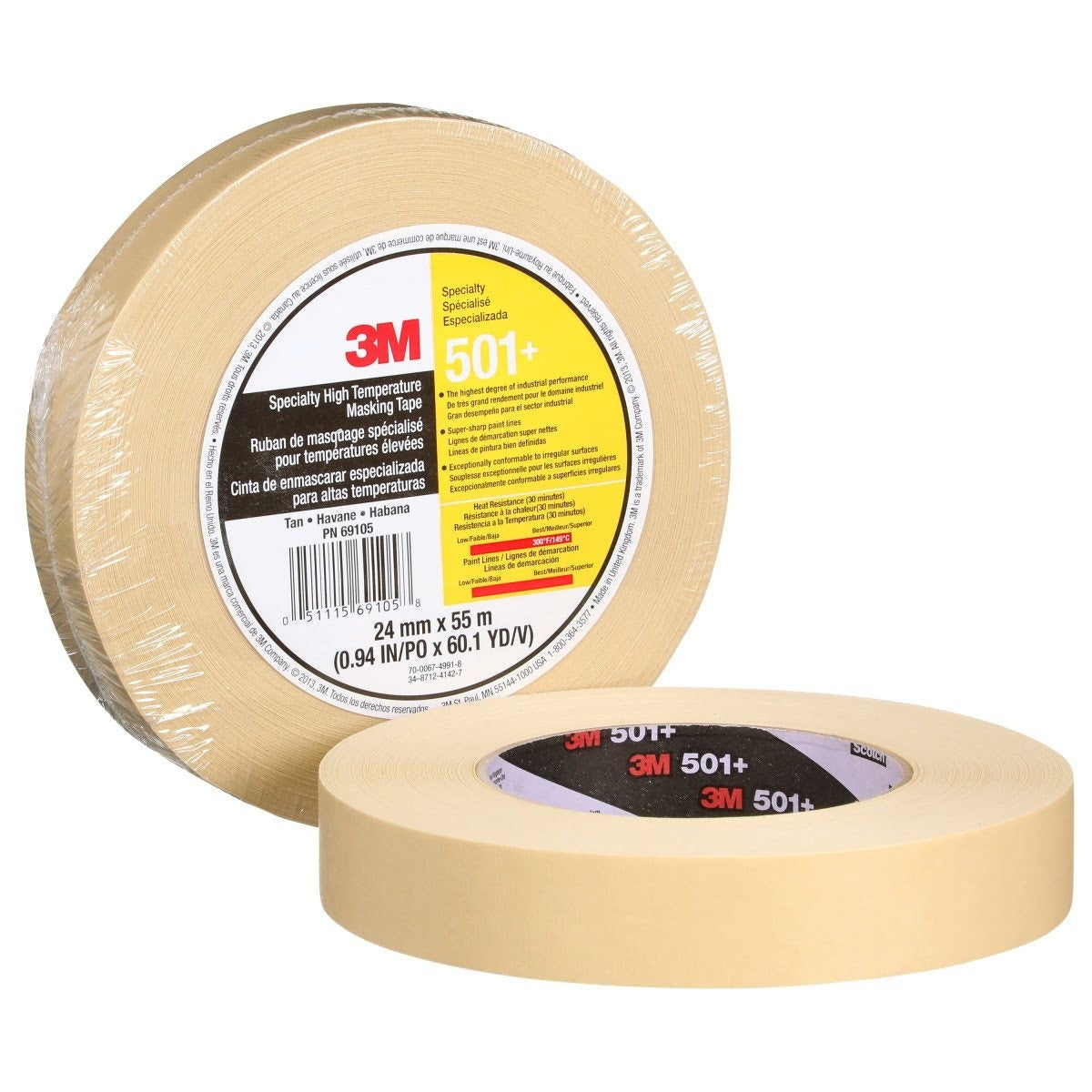 3M 501+ 501+ IW Scotch Specialty High Temperature Masking Tape, Tan, 24 mm x 55 m (7010302439) (36 Pack) - 6