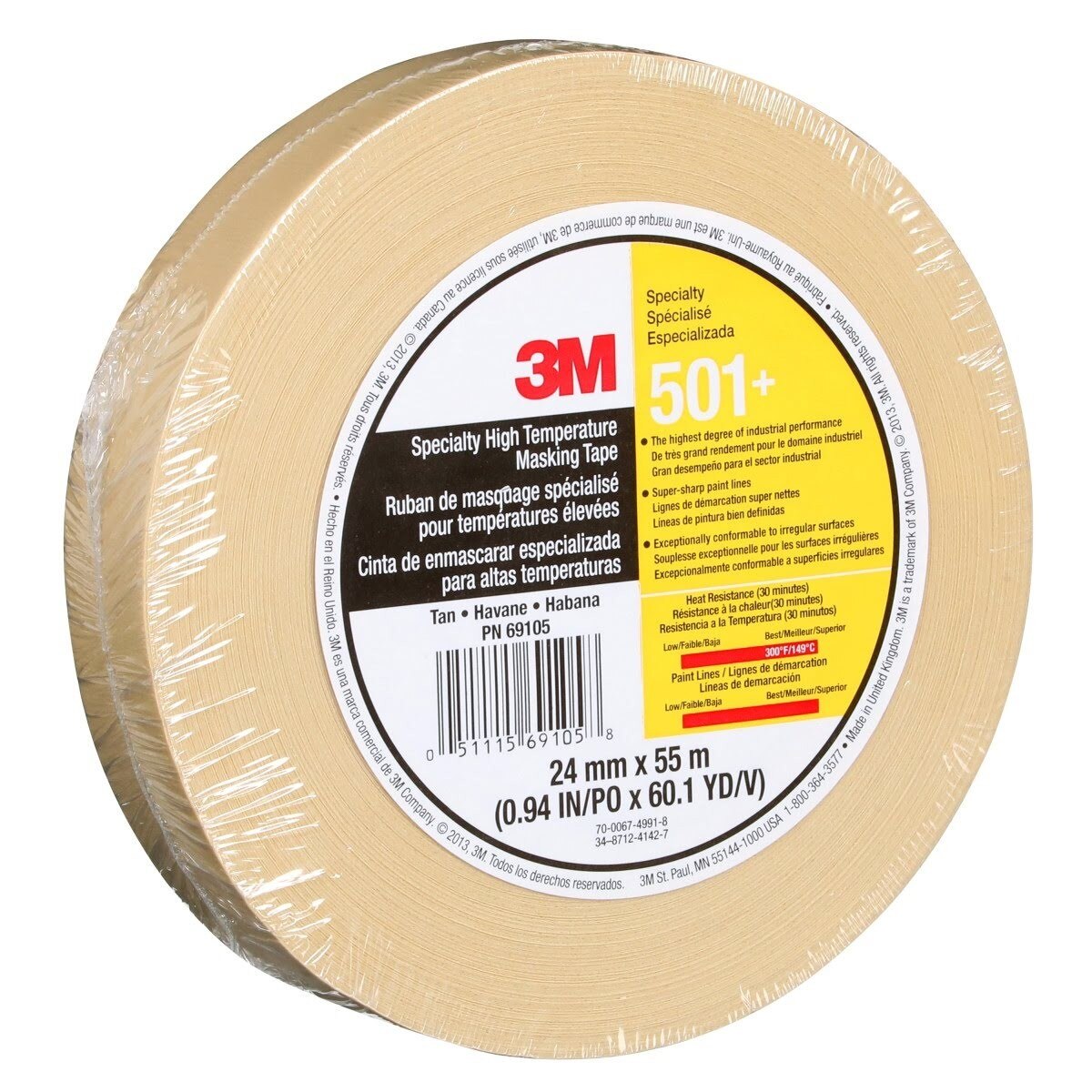 3M 501+ 501+ IW Scotch Specialty High Temperature Masking Tape, Tan, 24 mm x 55 m (7010302439) (36 Pack) - 8
