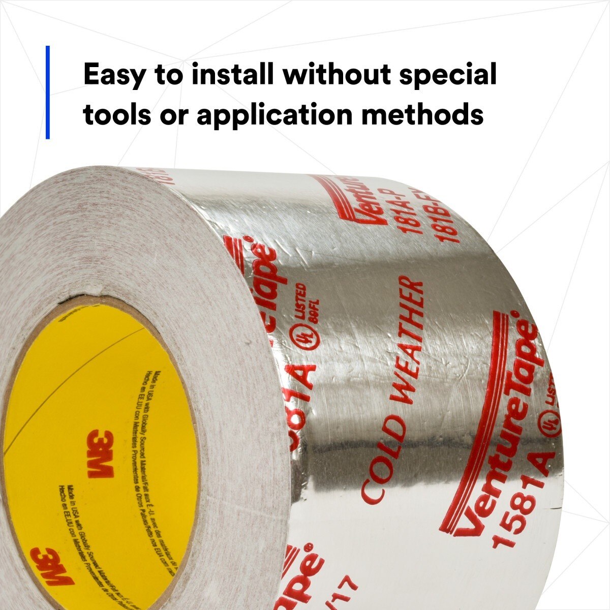 3M 1581A UL181A-P Aluminum Foil Tape, Natural Aluminum, Rigid/Flexible Duct Seaming, Cold Weather Adhesion, 3-7/8 in x 60 yd, 2 mil (7010302857) (12 Pack) - 10