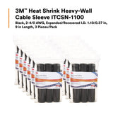 3M IT1.100BK9P Heat Shrink Heavy-Wall Cable Sleeve, Adhesive-Lined Polyolefin, Black, 2-4/0 AWG, Expanded/Recovered I.D. 1.10/3/8 in, 9 in Length (7010305769) (36 Pack) - 5