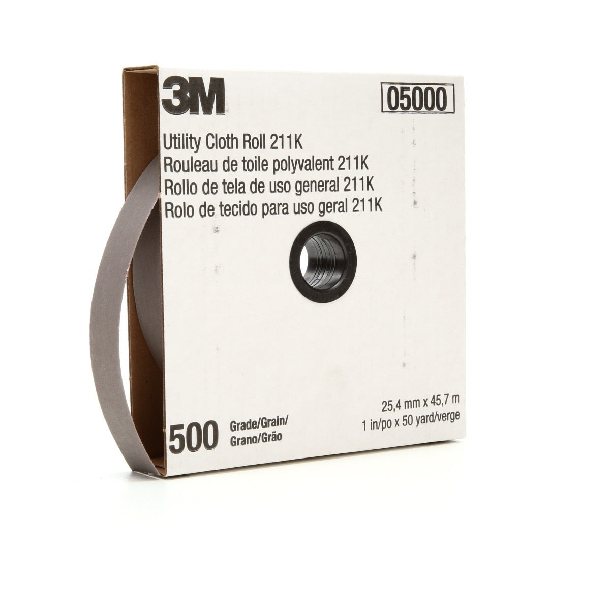 3M 211K Utility Cloth Roll, Aluminum Oxide 500 Grit, Gray, 1-1/2 in x 50 yd (51144050208) (7010308048) (5 Pack)