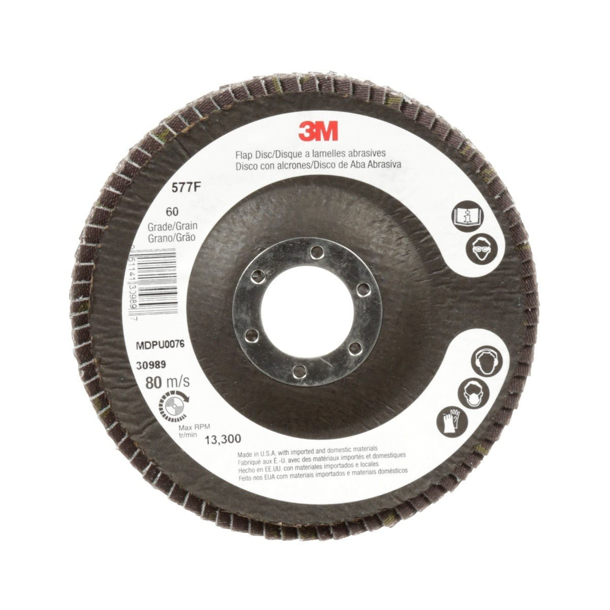 3M 577F Flap Disc, T29, Alumina Zirconia, 80 Grit, Green, 7 in x 7/8 in Center Hole (7010308901) (250 Pack) - 3