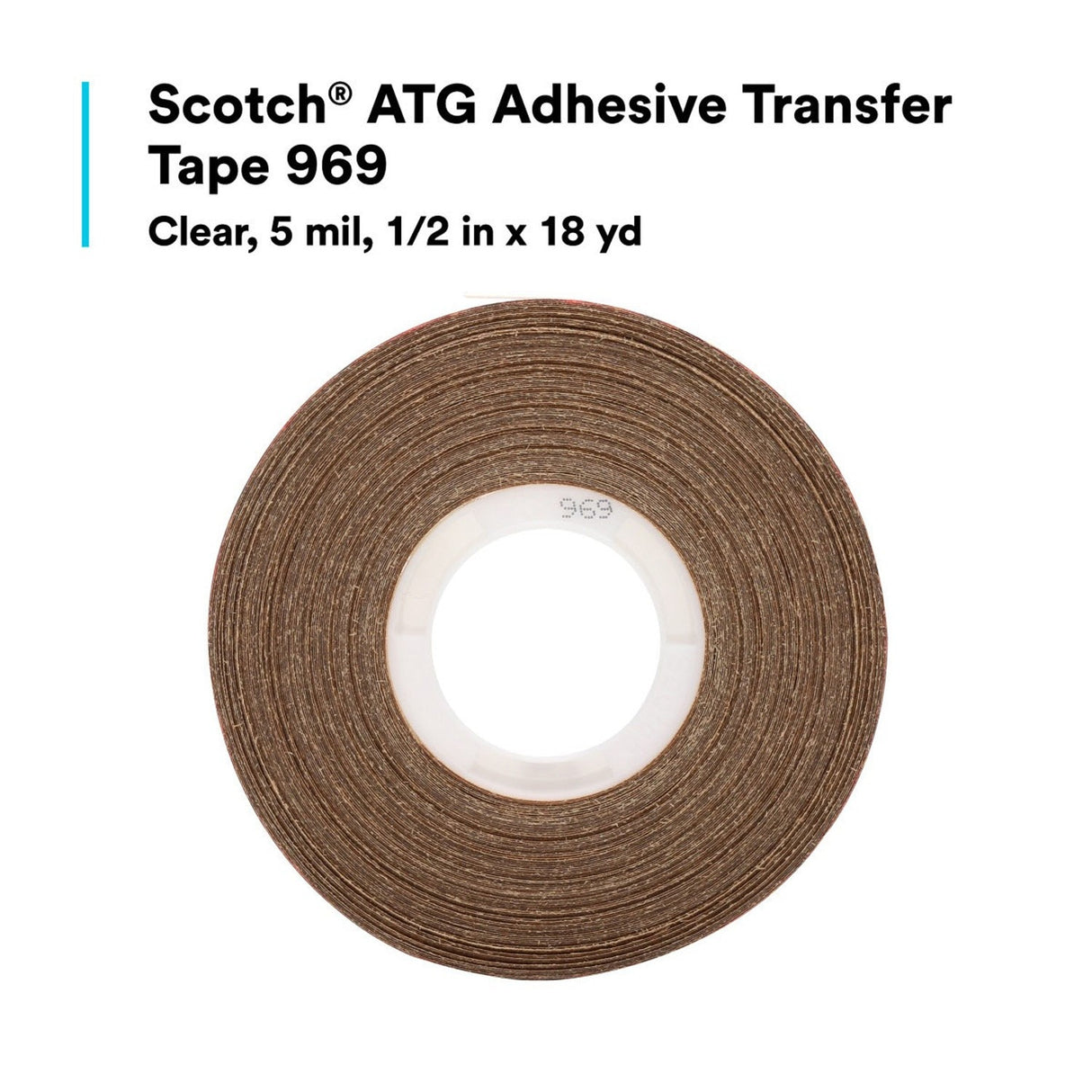 3M 969 Scotch ATG Adhesive Transfer Tape, Clear, 1/2 in x 18 yd, 5 mil (7010312522) (24 Pack) - 6