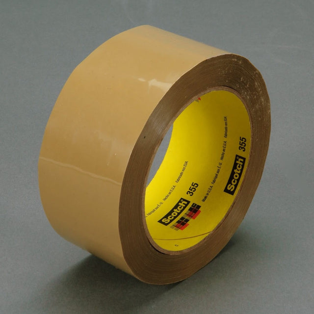 3M 355 Scotch Box Sealing Tape, Tan, 96 mm x 50 m, Hot Melt Adhesive, Polyester Backing (7010312657) (12 Pack)