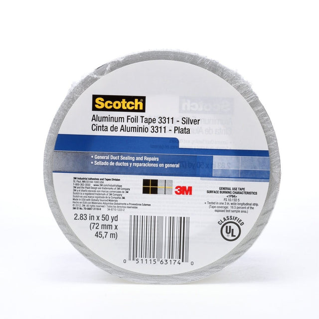 3M 3311 Scotch Aluminum Foil Tape, Silver, 2-7/8 in x 50 yd, 3.6 mil (7010313061) (6 Pack)