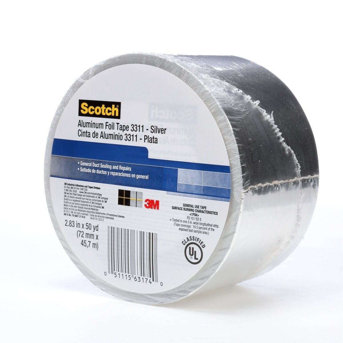 3M 3311 Scotch Aluminum Foil Tape, Silver, 2-7/8 in x 50 yd, 3.6 mil (7010313061) (6 Pack) - 3