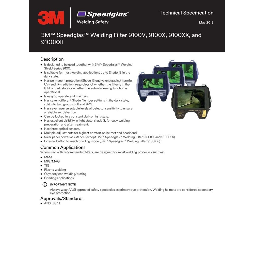 3M 7010316249 Speedglas 9100X Auto Darkening Filter 06-0000-20, Shades 5, 8-13 - 2