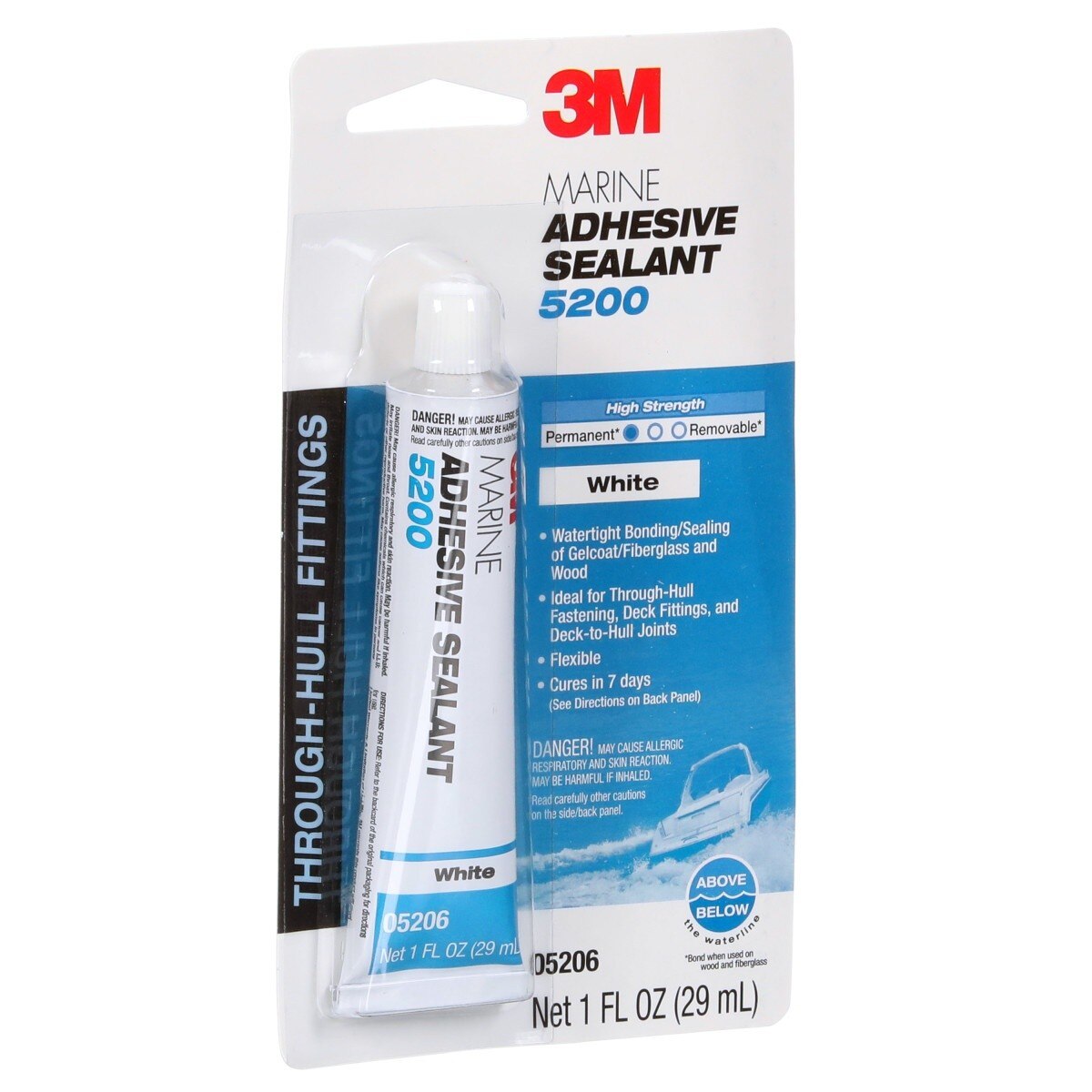 3M 5200 Marine Adhesive Sealant White, 1 oz Tube for Above/Below Waterline Bonding (5206) (7010325697) (12 Pack) - 7