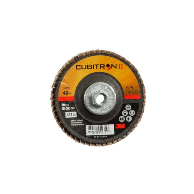 3M 7010327056 Cubitron II Flap Disc 967A, 40+, T29 Quick Change, 4 in x 3/8"-24, Medium Pressure Applications, Light Deburring, Scale Removal, Oxide Removal, Surface Prep (10 Pack)
