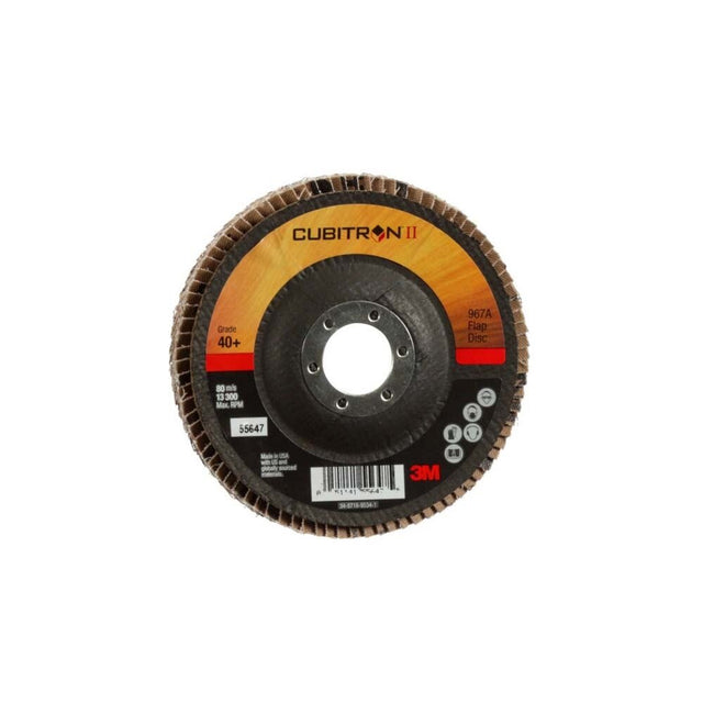 3M 7010327065 Cubitron II Flap Disc 967A, 40+ Grit, Type 29, 4-1/2 in x 7/8 in for Medium-Pressure Grinding and Surface Prep (7010327065) (10 Pack)