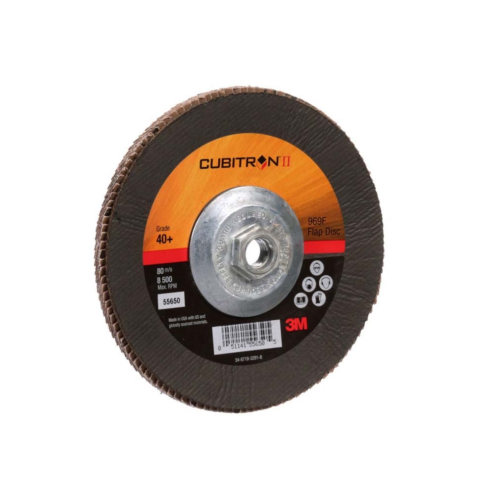 3M 7010327066 Cubitron II Flap Disc 967A, 40+, T29 Quick Change, 7 in x 5/8-11, Giant (5 Pack) - 2