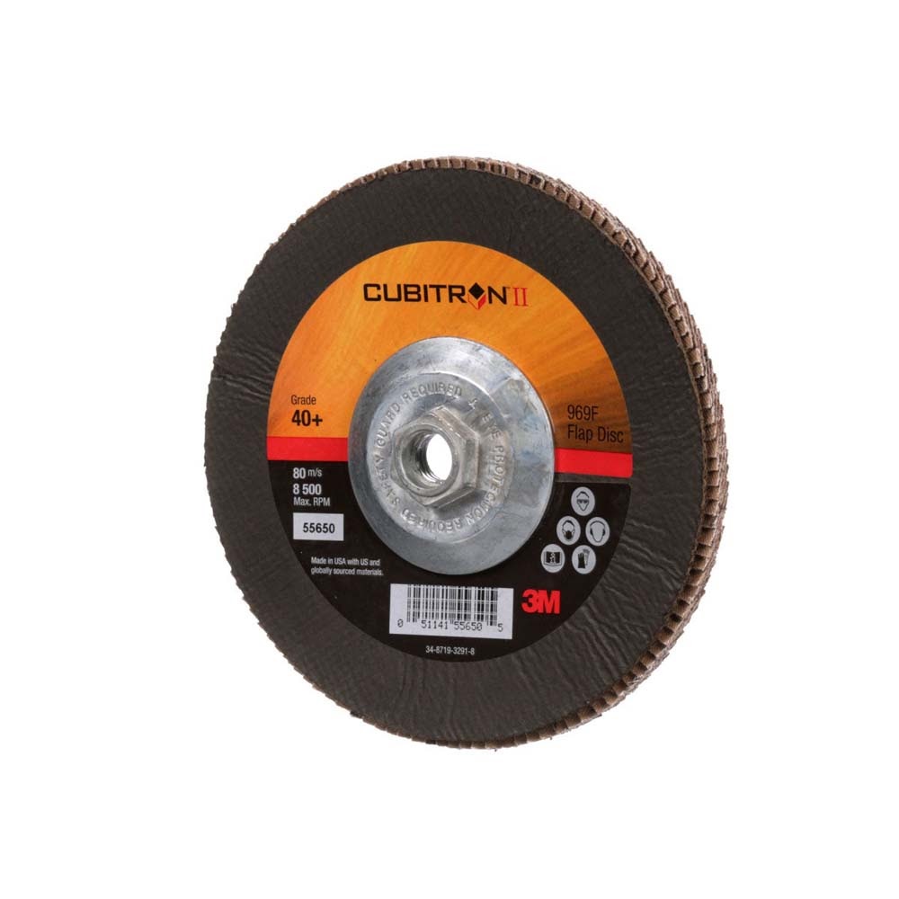 3M 7010327066 Cubitron II Flap Disc 967A, 40+, T29 Quick Change, 7 in x 5/8-11, Giant (5 Pack) - 3