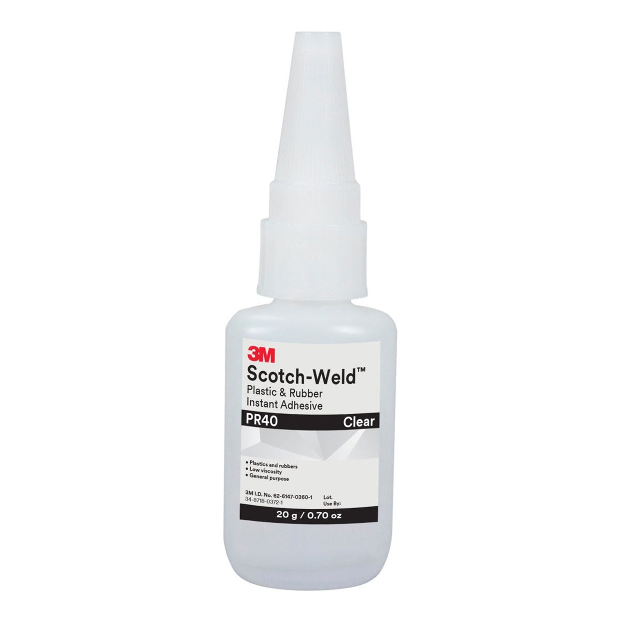 3M PR40 Scotch-Weld Plastic and Rubber Instant Adhesive, Clear, 20 g Bottle (7010330469) (10 Pack)