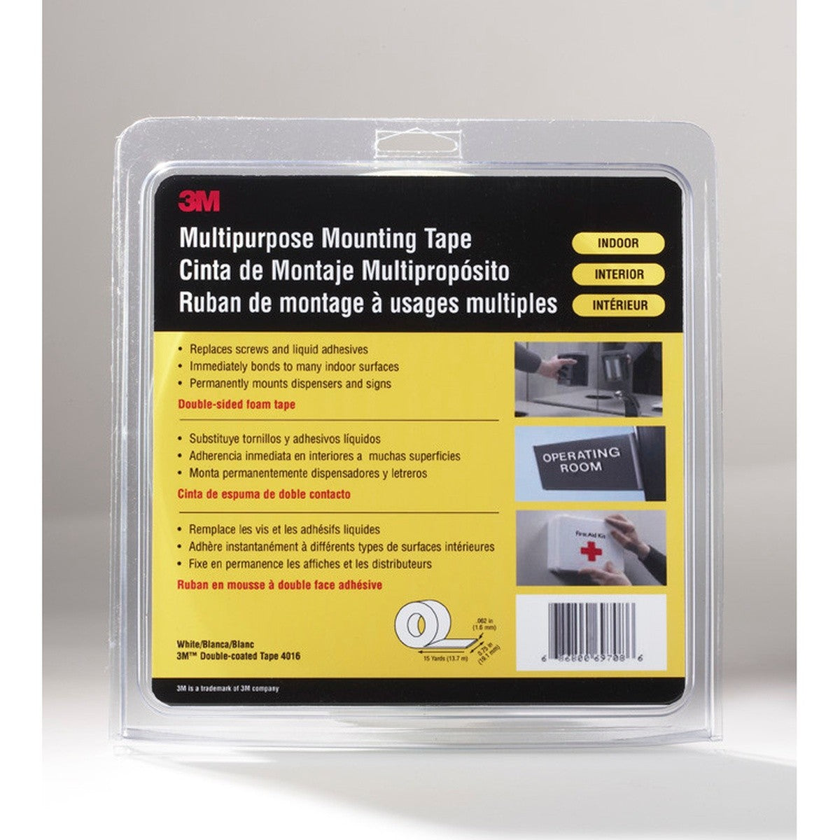 3M 4016 Double Coated Urethane Foam Tape, Off White, 1 in x 36 yd, 62 mil, Retail Pack (7010334404) (9 Pack) - 3