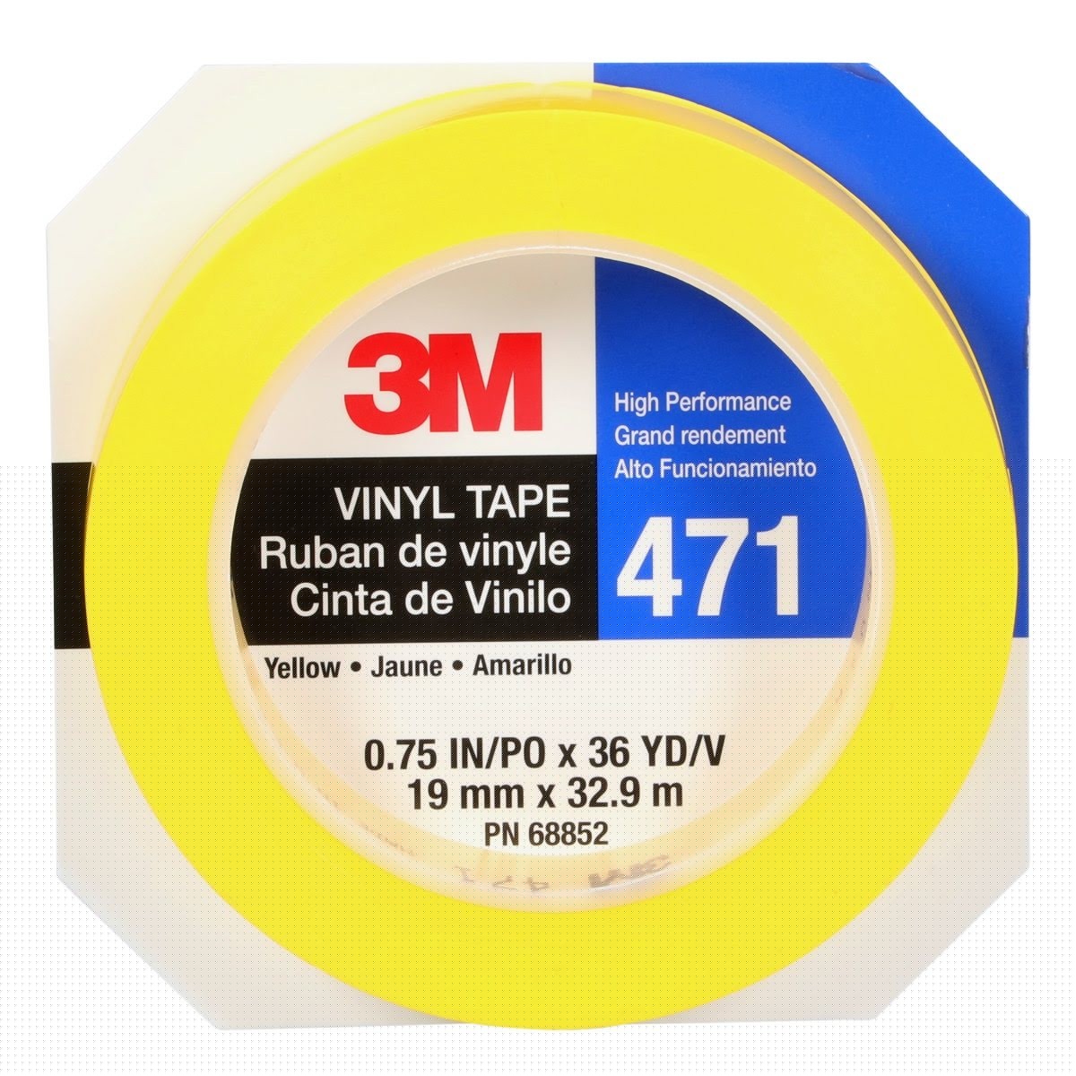 3M 471 Vinyl Tape, Yellow, 3/4 in x 36 yd, 5.2 mil (7010334520) (48 Pack) - 3