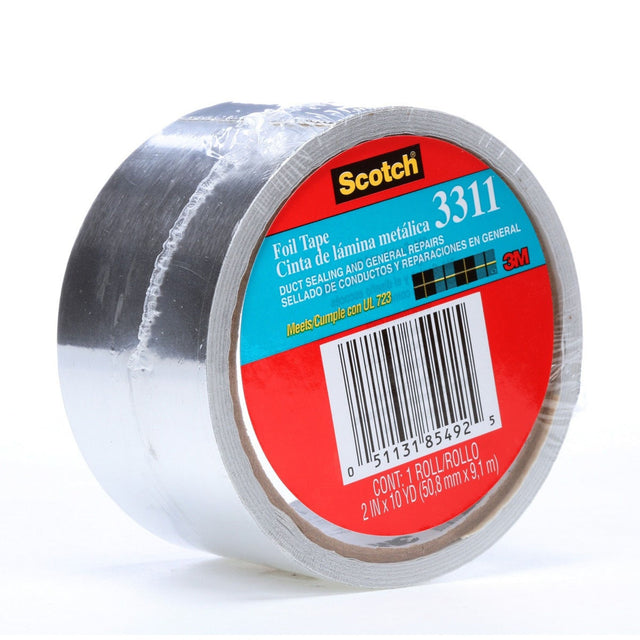 3M 3311 Scotch Aluminum Foil Tape, Rubber Adhesive, Silver, 2 in x 10 yd, 3.6 mil (7010334860) (24 Pack)