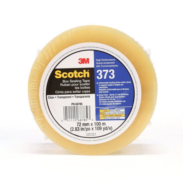 3M 373 Scotch Box Sealing Tape, Clear, 72 mm x 100 m, High Performance, Individually Wrapped (68785) (7010335125) (24 Pack)