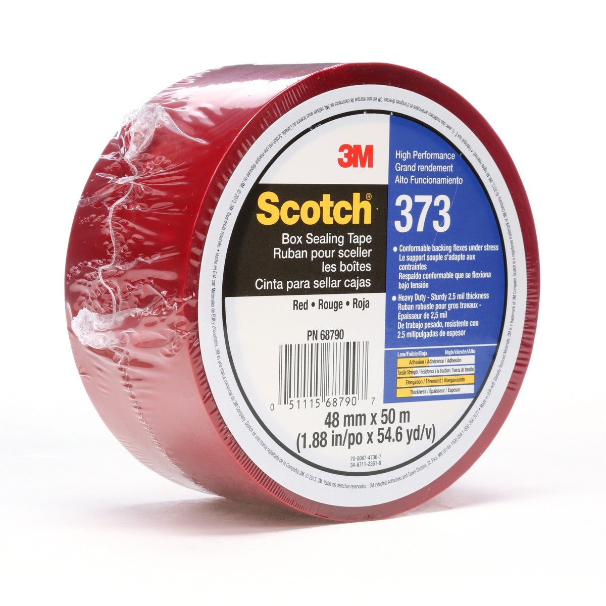 3M 373 Scotch Box Sealing Tape, Red, 48 mm x 50 m (7010335126) (36 Pack) - 3