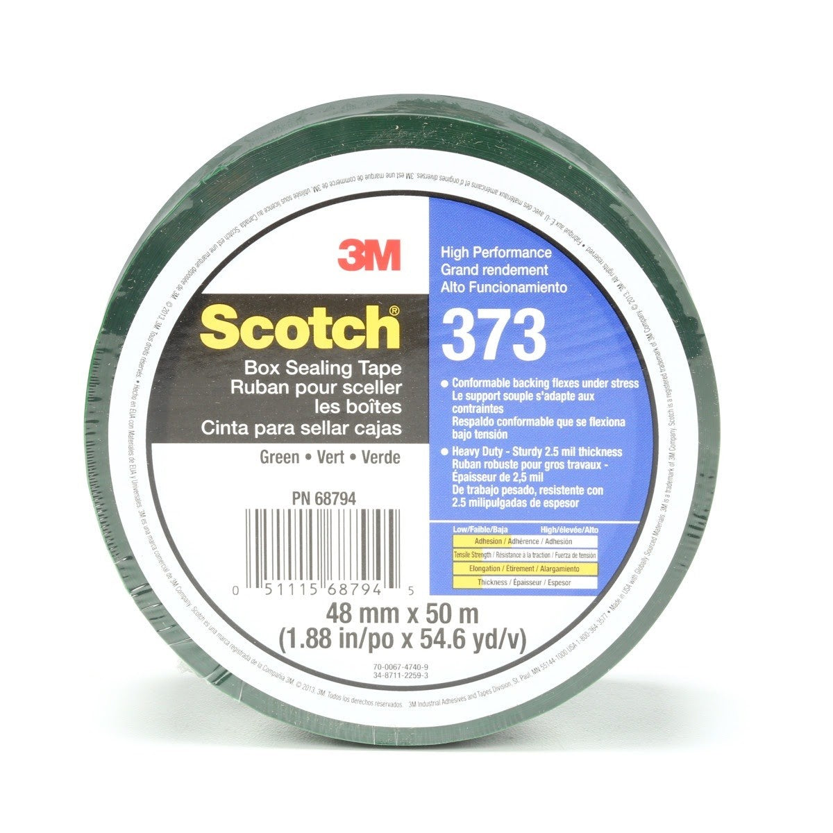 3M 373 Scotch Box Sealing Tape, Green, 48 mm x 50 m, Individually Wrapped Conveniently Packaged (7010335127) (36 Pack)