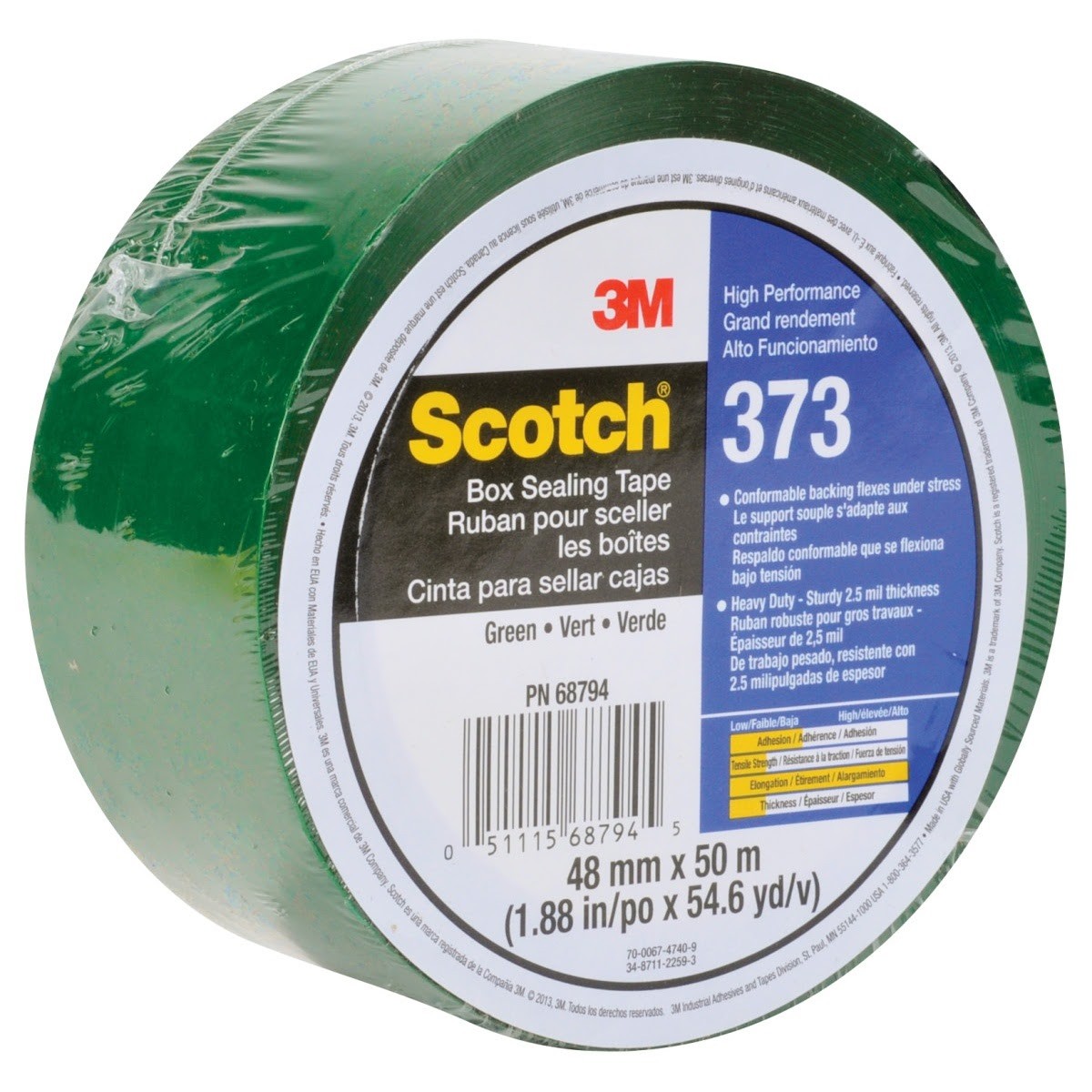 3M 373 Scotch Box Sealing Tape, Green, 48 mm x 50 m, Individually Wrapped Conveniently Packaged (7010335127) (36 Pack) - 2