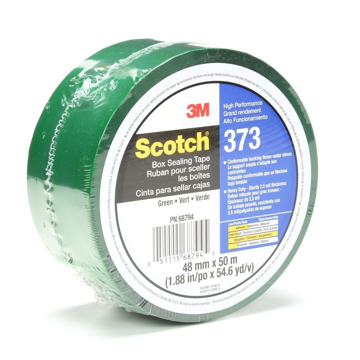 3M 373 Scotch Box Sealing Tape, Green, 48 mm x 50 m, Individually Wrapped Conveniently Packaged (7010335127) (36 Pack) - 3
