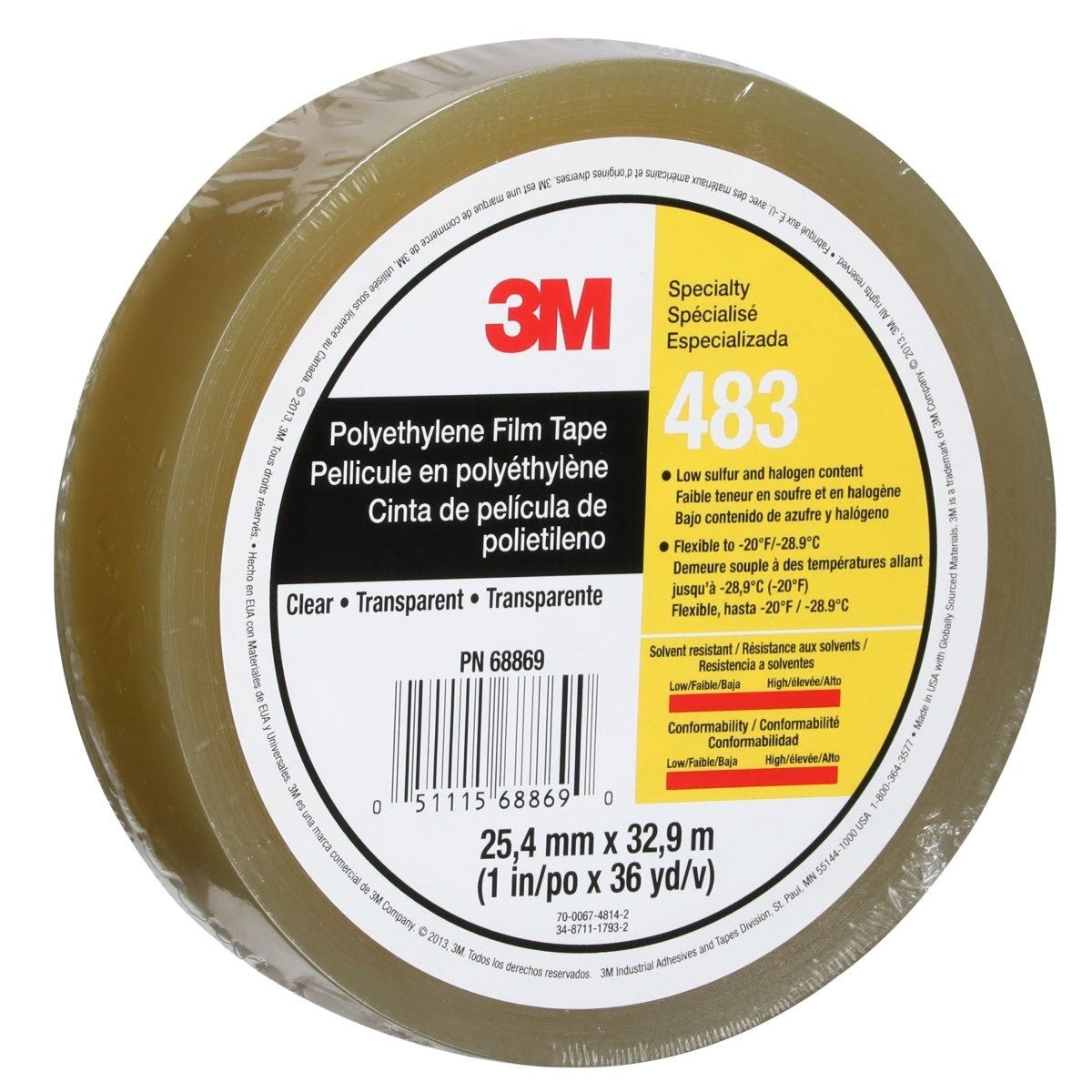 3M 483 Polyethylene Tape, Transparent, 1 in x 36 yd, 5.0 mil (483 IW) (7010335143) (36 Pack) - 4