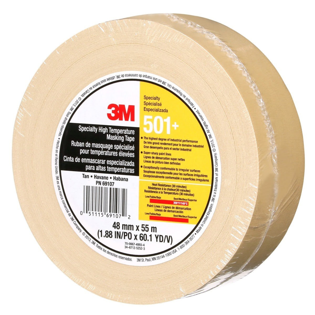 3M 501+ Specialty High Temperature Masking Tape, Tan, 48 mm x 55 m (7010335156) (24 Pack) - 5