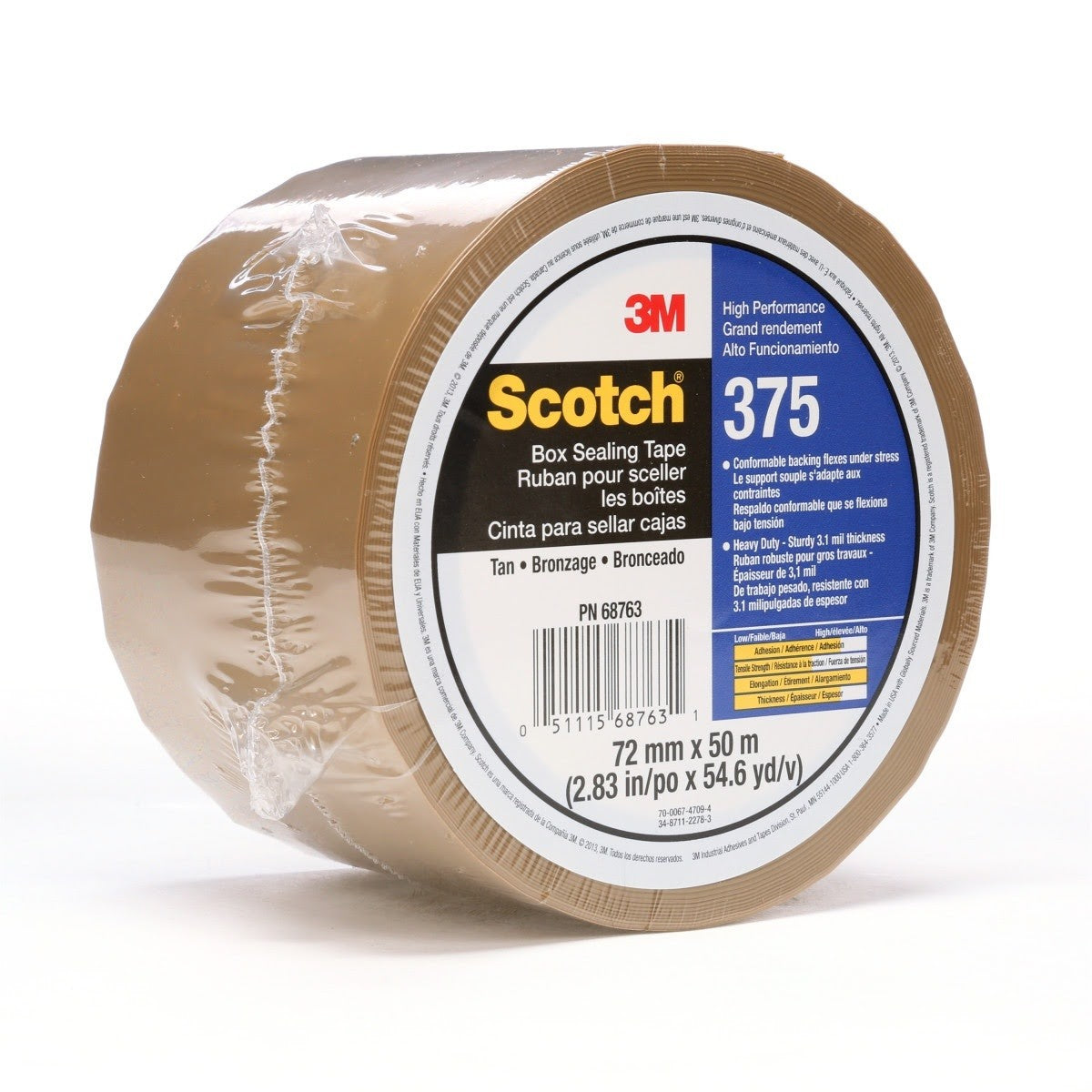 3M 375 Scotch Box Sealing Tape, Tan, 72 mm x 50 m, Individually Wrapped Conveniently Packaged (7010335881) (360Pack) - 2