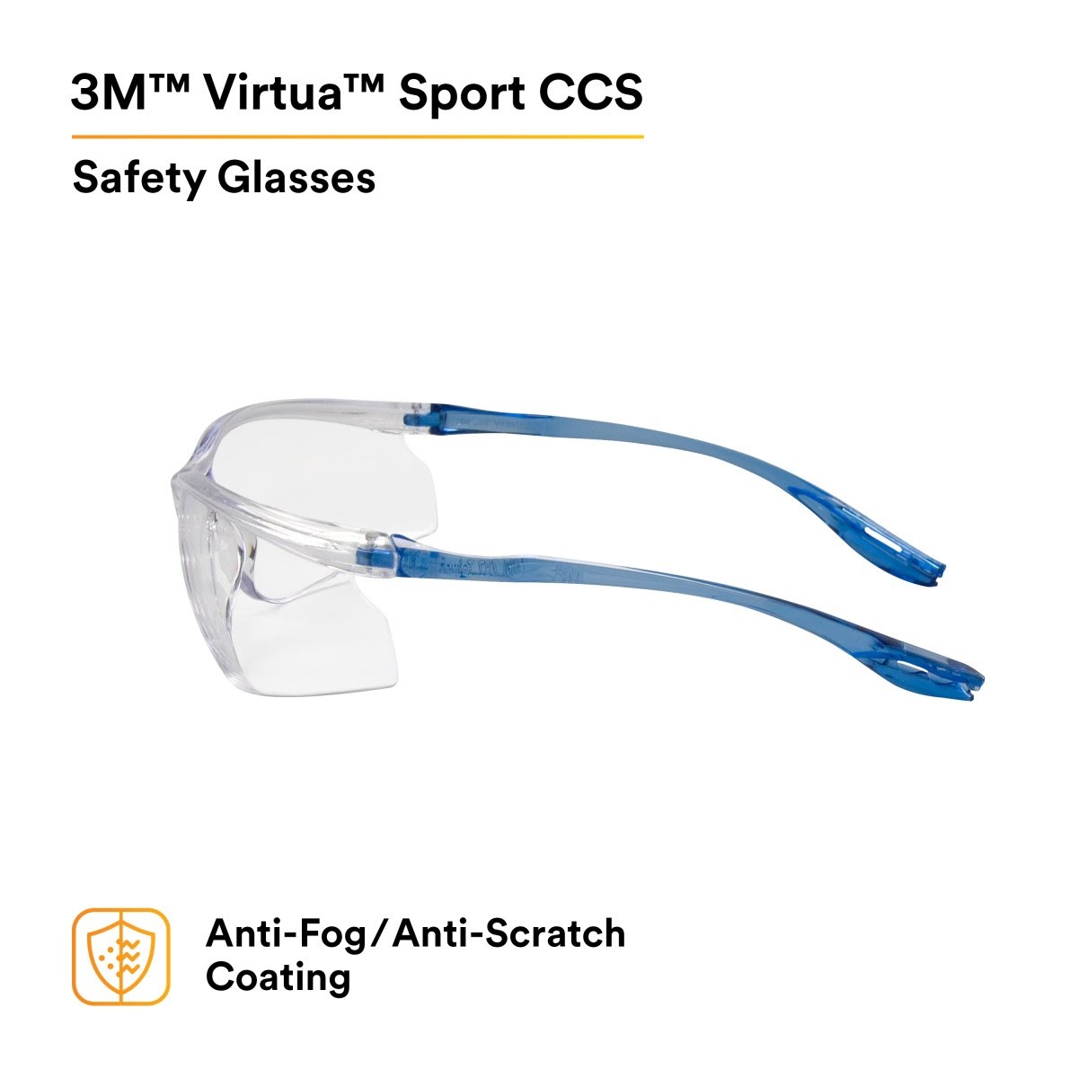 3M 11796-00000-20 Virtua Sport CCS Safety Glasses Clear Anti Fog Anti Scratch Clear Lens Blue Frame Cord Control System (7010340677) (20 Pack) - 2