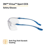 3M 11796-00000-20 Virtua Sport CCS Safety Glasses Clear Anti Fog Anti Scratch Clear Lens Blue Frame Cord Control System (7010340677) (20 Pack) - 2
