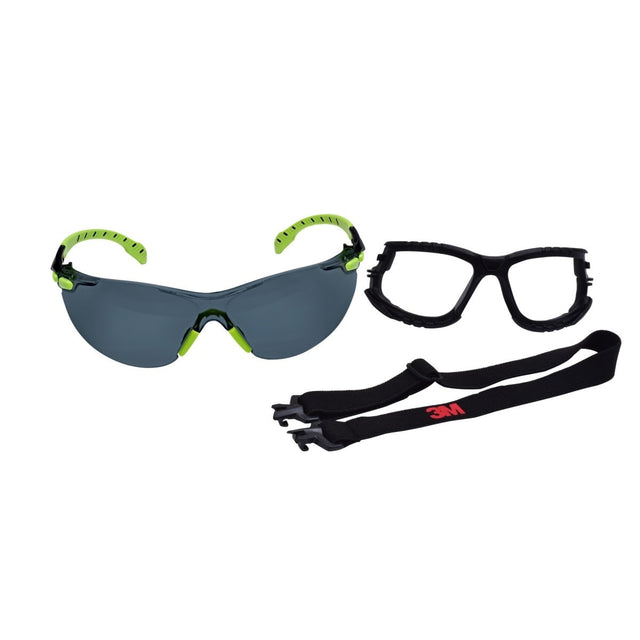 3M S1202SGAF-KT Solus 1000-Series Foam Strap, Green/Black, Grey Scotchgard Anti-fog Lens (7010341346) (20 Pack)