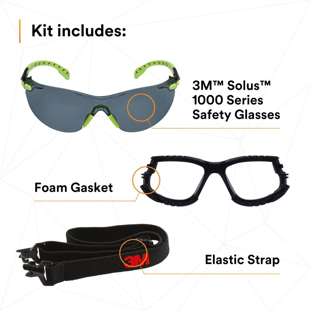 3M S1202SGAF-KT Solus 1000-Series Foam Strap, Green/Black, Grey Scotchgard Anti-fog Lens (7010341346) (20 Pack) - 3