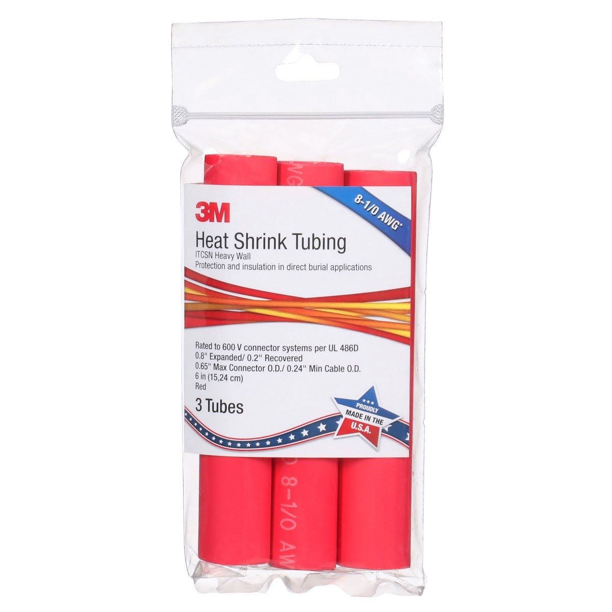3M Heat Shrink Heavy Wall Cable Sleeve ITCSN-0800, Adhesive Lined Polyolefin, Red, 0.8 in ID, 6 in, 3 Sleeves per Pack (IT0.800RD6P) (7010350257) (12 Pack) - 7