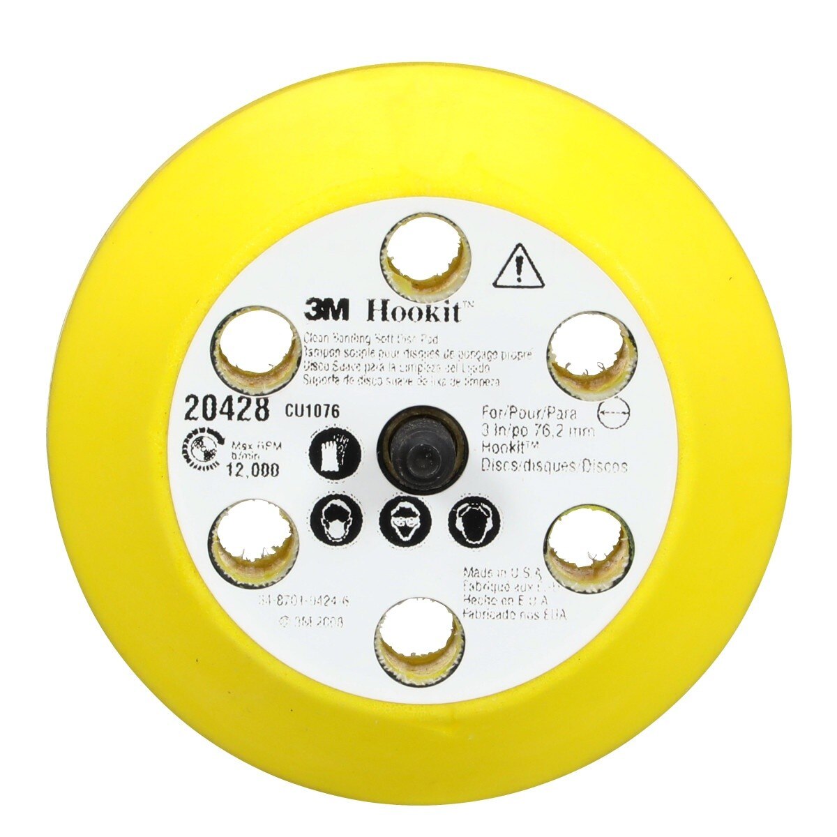 3M 20428 Xtract Hookit Backup Disc Pad, Low Profile Finishing, 6 Hole, Yellow, 3 in, 1/4-20 EXT (7010360095) (10 Pack)