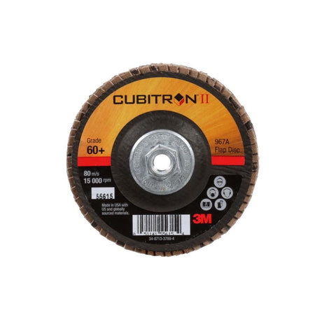 3M 7010363293 Cubitron II Flap Disc 967A, 60+, T29 Quick Change, 4 in x 3/8"-24, Medium Pressure Applications, Light Deburring, Scale Removal, Oxide Removal, Surface Prep (10 Pack)