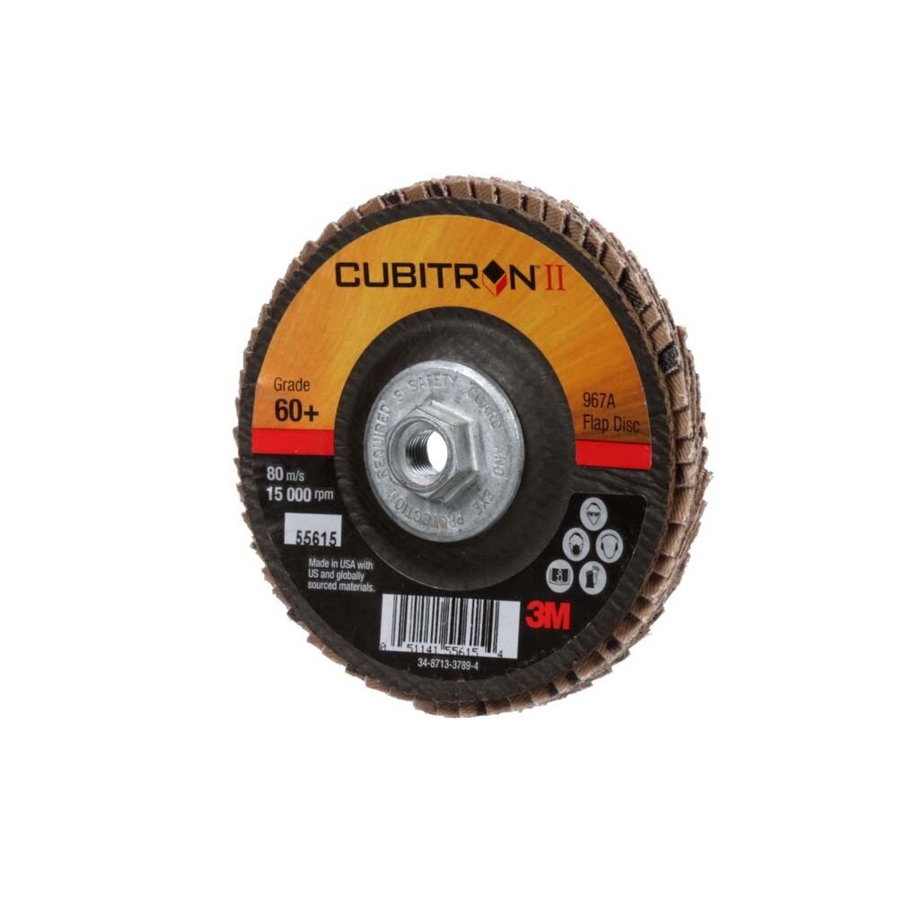 3M 967A Cubitron II Flap Disc , 60+, T29 Quick Change, 4 in x 3/8"-24, Medium Pressure Applications, Light Deburring, Scale Removal, Oxide Removal, Surface Prep (7010363293) (250 Pack) - 4
