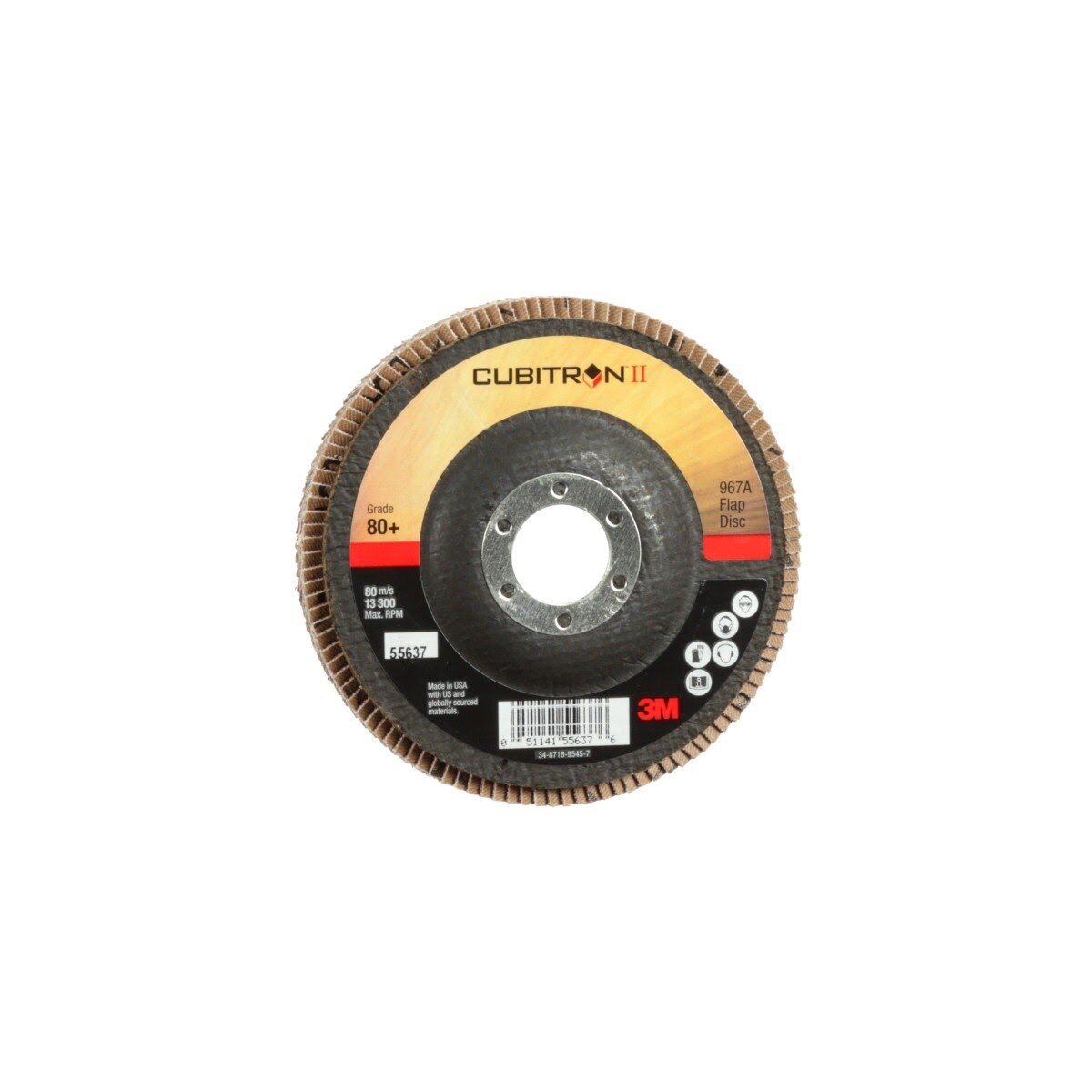 3M 967A Cubitron II Flap Disc, 80+, T27, 4-1/2 in x 7/8 in, Giant (7010363303) (10 Pack)