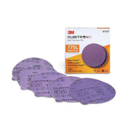 3M 87337 Cubitron II Stikit Film Disc, PSA Multi-Grade 80+ to 220+, Purple, 5 in x NH, 3 mil (7010363665) (300 Pack)
