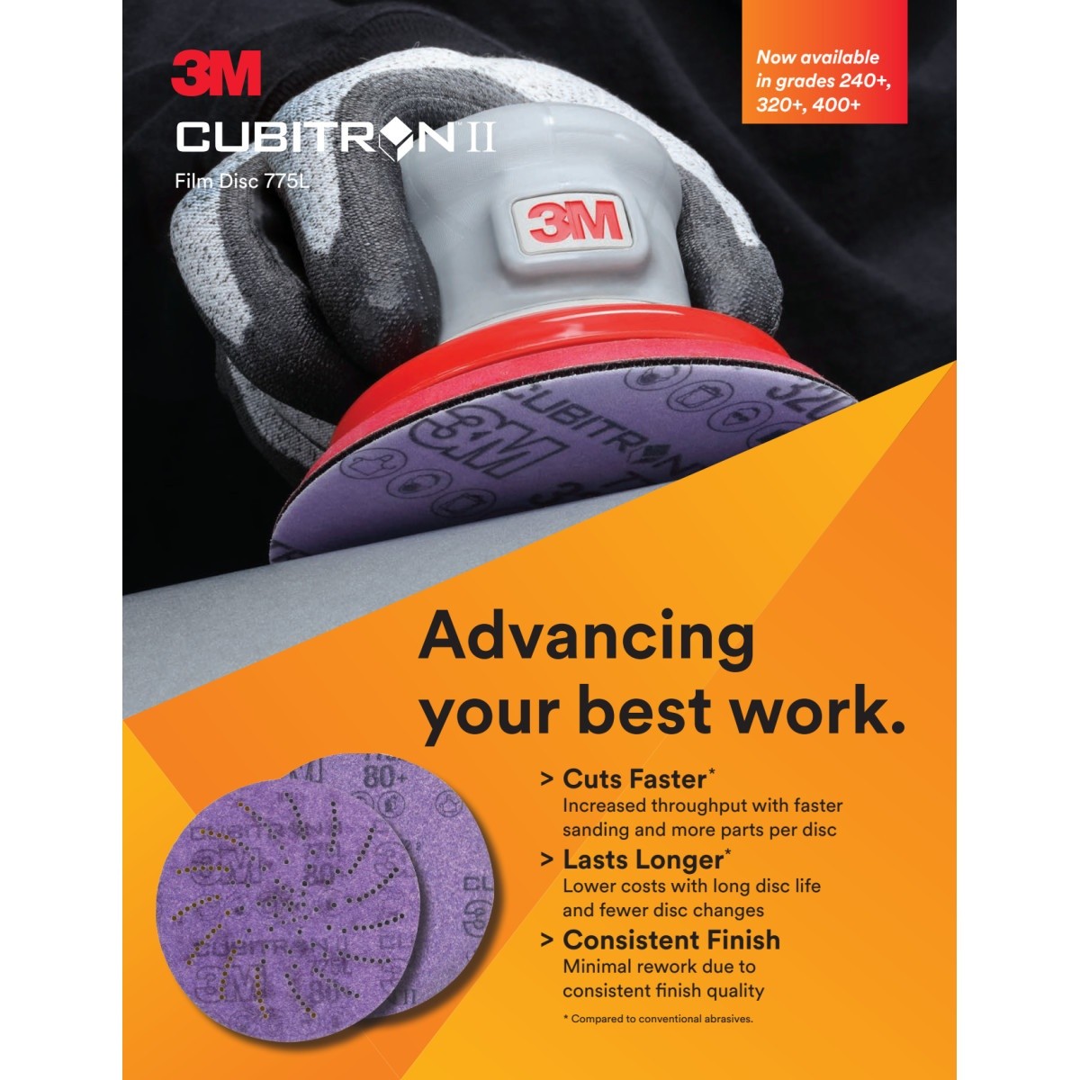 3M 87337 Cubitron II Stikit Film Disc, PSA Multi-Grade 80+ to 220+, Purple, 5 in x NH, 3 mil (7010363665) (300 Pack) - 2