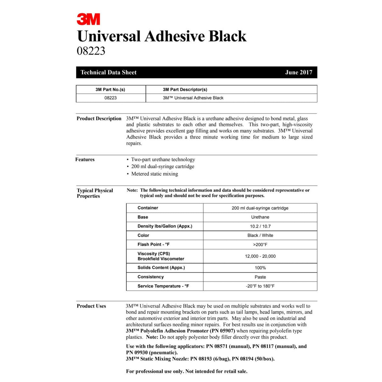 3M Universal Adhesive Black-3 Two-Part Urethane High Viscosity Gap Filling 200 mL Cartridge (08223) (7010364210) (6 Pack) - 9