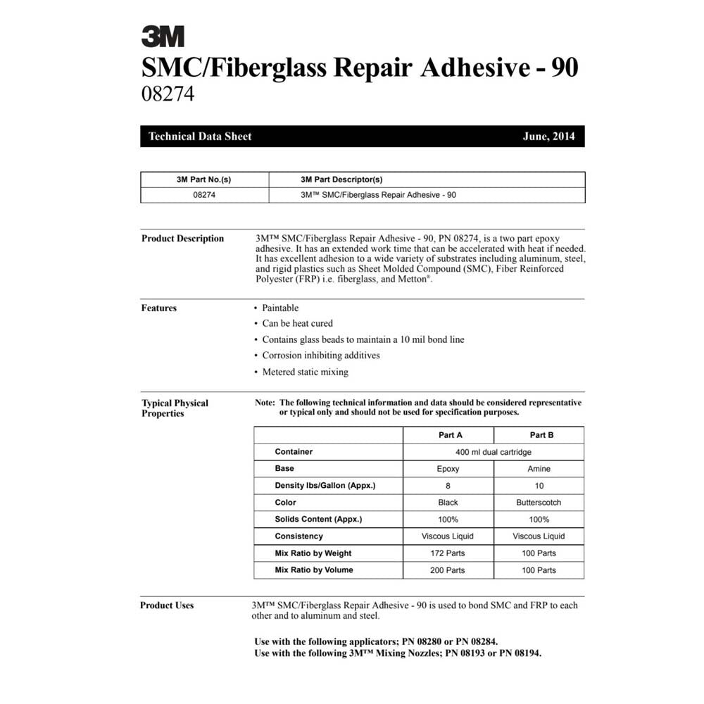 3M 08243 SMC/Fiberglass Repair Adhesive-1, Black, 200 mL Cartridge, Two-Part Urethane or Two-Part Epoxy Adhesive for Auto Repair Jobs (7010364212) (6 Pack) - 10