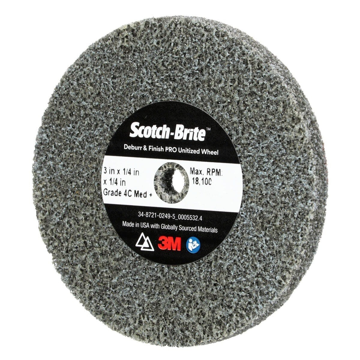 3M DP-UW Scotch-Brite Deburr & Finish PRO Unitized Wheel, 4C Medium+, 3 in x 1/4 in x 1/4 in (7010365693) (40 Pack) - 2