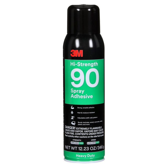 3M 90 Hi-Strength Spray Adhesive, Clear, 16 fl oz Can, Net Wt 12.23 oz, Permanent, Bonds Laminate, Wood, Concrete, Metal, Plastic (7010366483) (12 Pack)