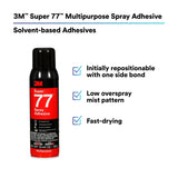 3M 77 Multipurpose Spray Adhesive, Clear, 16 fl oz Can, Net Wt 13.44 oz, bonds Paper Cardboard Fabric Plastic Metal Wood (7010366503) - 6