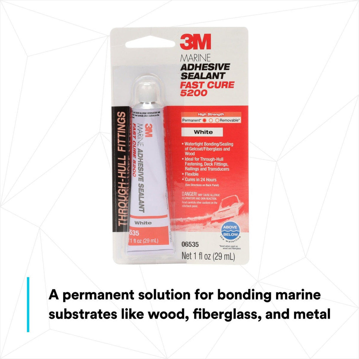 3M 5200FC 6535 Marine Adhesive Sealant Fast Cure, White, 1 fl oz Tube for Boats and RVs Above and Below Waterline (7010367674) - 5