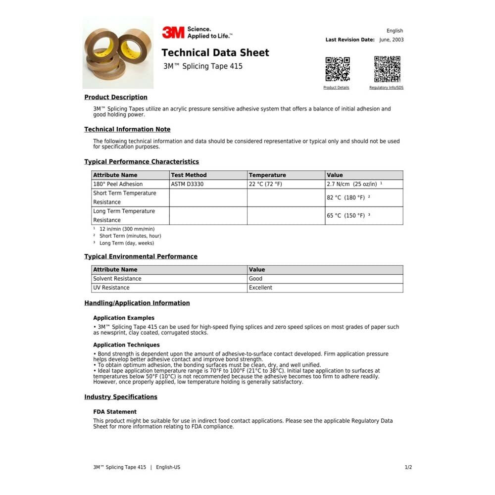 3M 7010369060 Double Coated Tape 415 Clear 4 mil for Bonding and Splicing (24 Pack) - 3