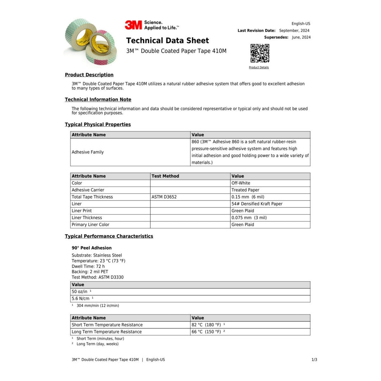 3M 410M Double Coated Paper Tape, Natural, 1 in x 10 yd, 5 mil (7010373939) (36 Pack) - 8